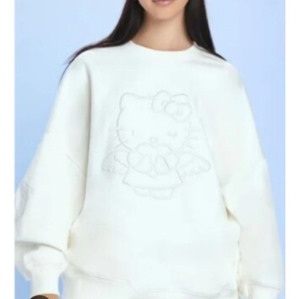Forever 21 Angel Hello Kitty Embroidered Pullover Sweatshirt White Oversized Med